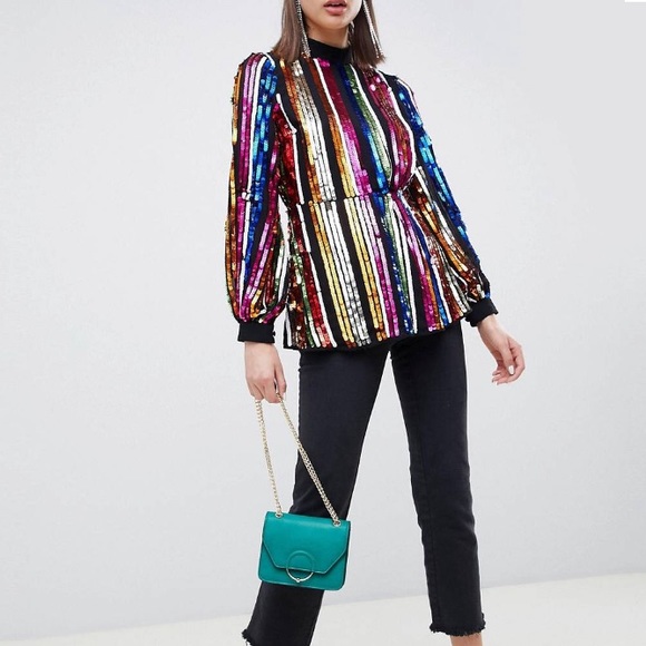 high neck sequin top